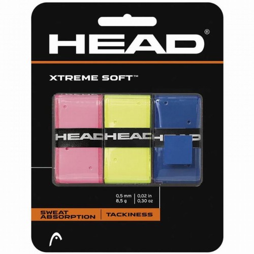 Blister Overgrips Head  Xtreme Soft Rosa Amarillo Azul 3 Unidades Blister Overgrips Head  Xtreme Soft Rosa Amarillo Azul 3 Unidades