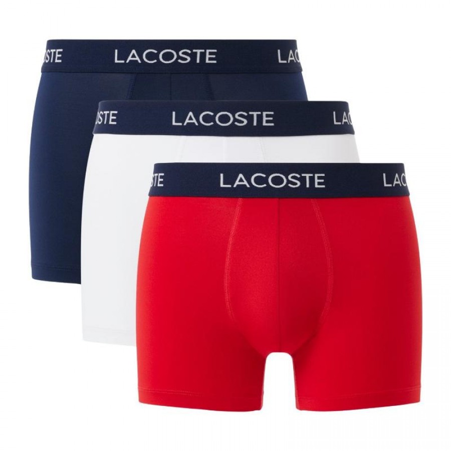 Lacoste Pique Navy Blue White Red Boxers 3 Units  Offer + Cheap