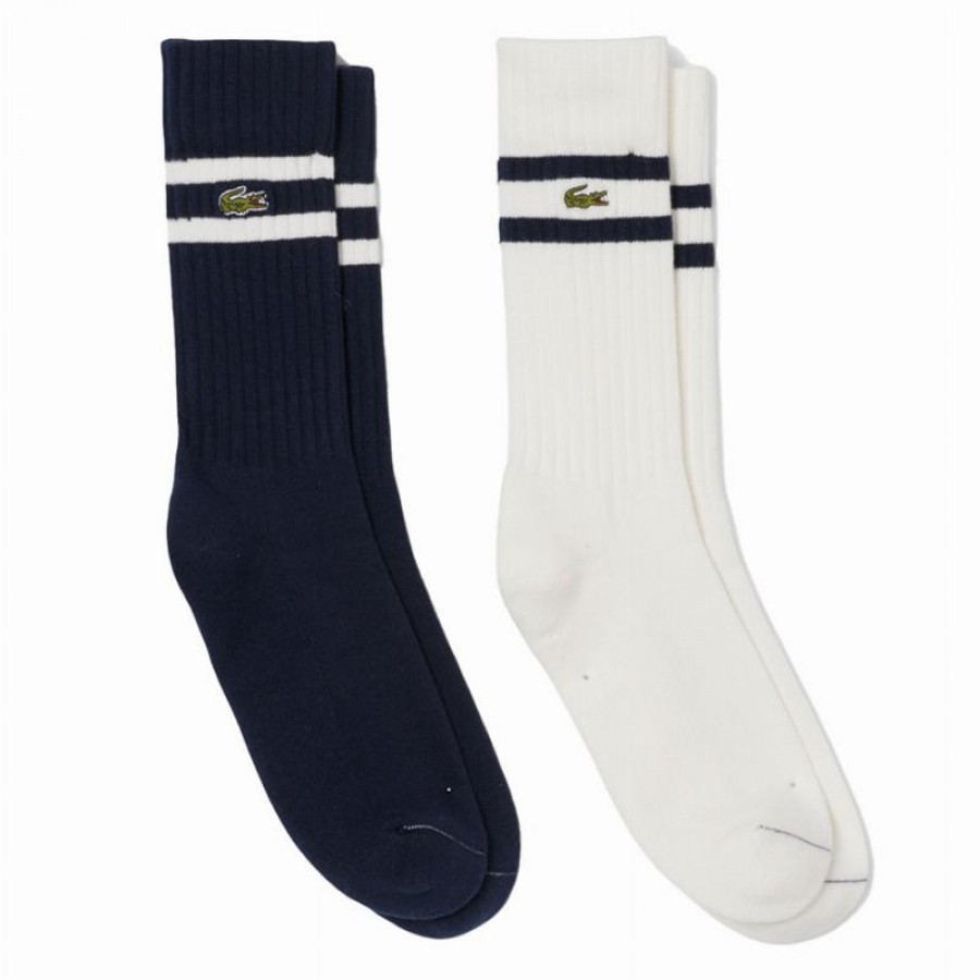 Lacoste High Cut Navy White Socks 2 Pairs  Offer + Cheap