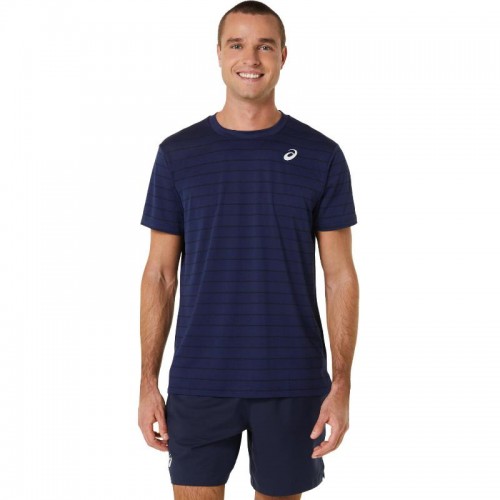 T-shirt Asics Court Stripe Marine Noir T-shirt Asics Court Stripe Marine Noir