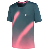 Camiseta Kswiss Hypercourt Print Crew 5 Verde Petróleo Rosa  Oferta + Barato