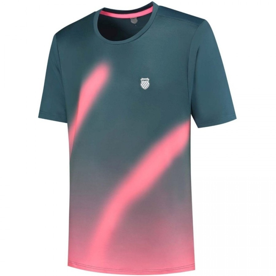 Camiseta Kswiss Hypercourt Print Crew 5 Verde Petróleo Rosa  Oferta + Barato