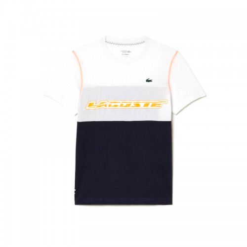 Lacoste Sport Medvedev T-shirt Blanc Bleu Orange Lacoste Sport Medvedev T-shirt Blanc Bleu Orange