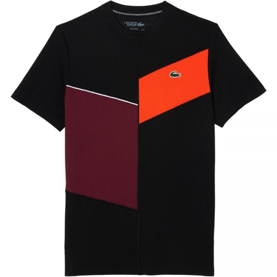 Camiseta Lacoste Sport Regular Fit Sin Costuras Negro Naranja
