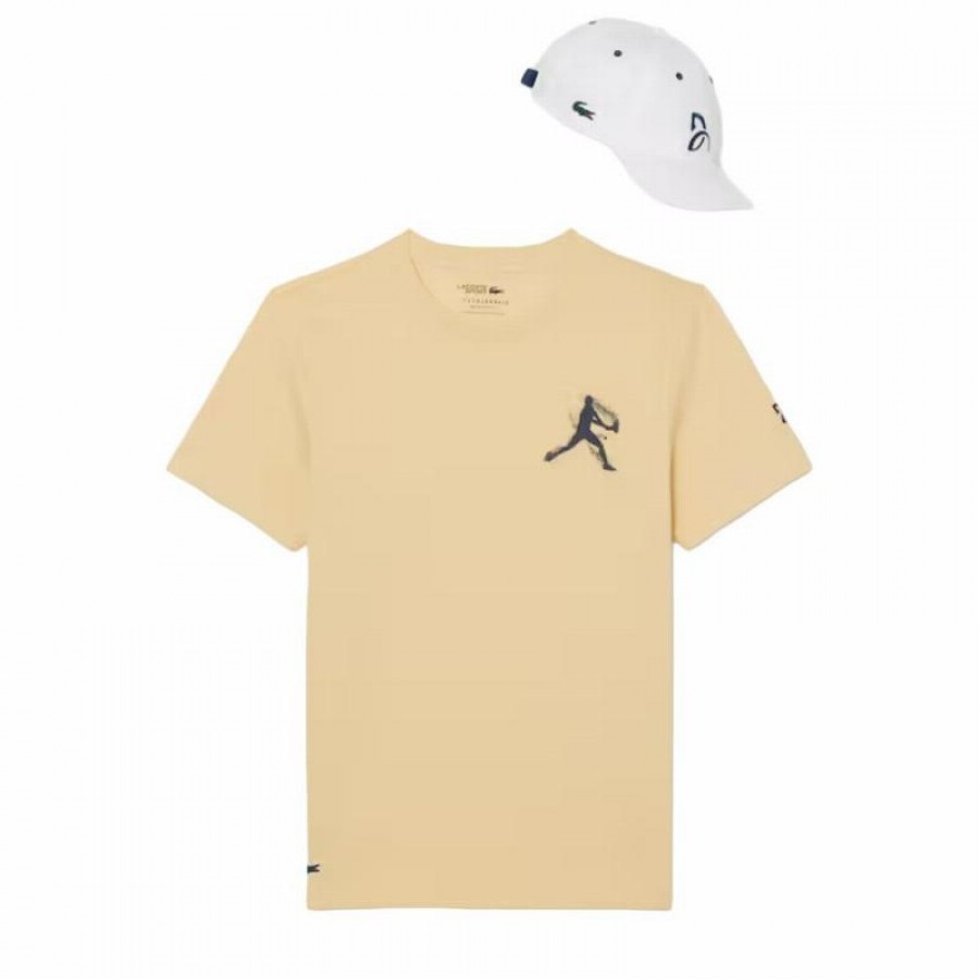 Pack Camiseta Lacoste Novak Djokovic Amarillo y Gorra Blanco
