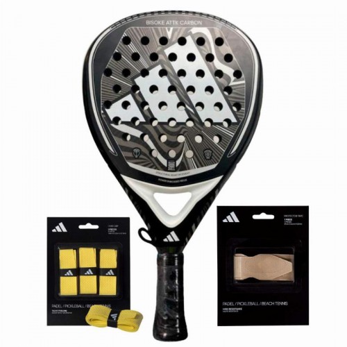 Adidas Bisoke Attk Carbon 2024 Pacote de Raquete com Overgrips e Protetor Adidas Bisoke Attk Carbon 2024 Pacote de Raquete com Overgrips e Protetor