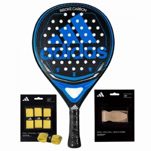 Pacote de Raquete Adidas Bisoke Carbon Blue com Overgrips e Protetor Pacote de Raquete Adidas Bisoke Carbon Blue com Overgrips e Protetor