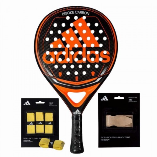 Pacote de raquete de carbono Adidas Bisoke com overgrips e protetor Pacote de raquete de carbono Adidas Bisoke com overgrips e protetor