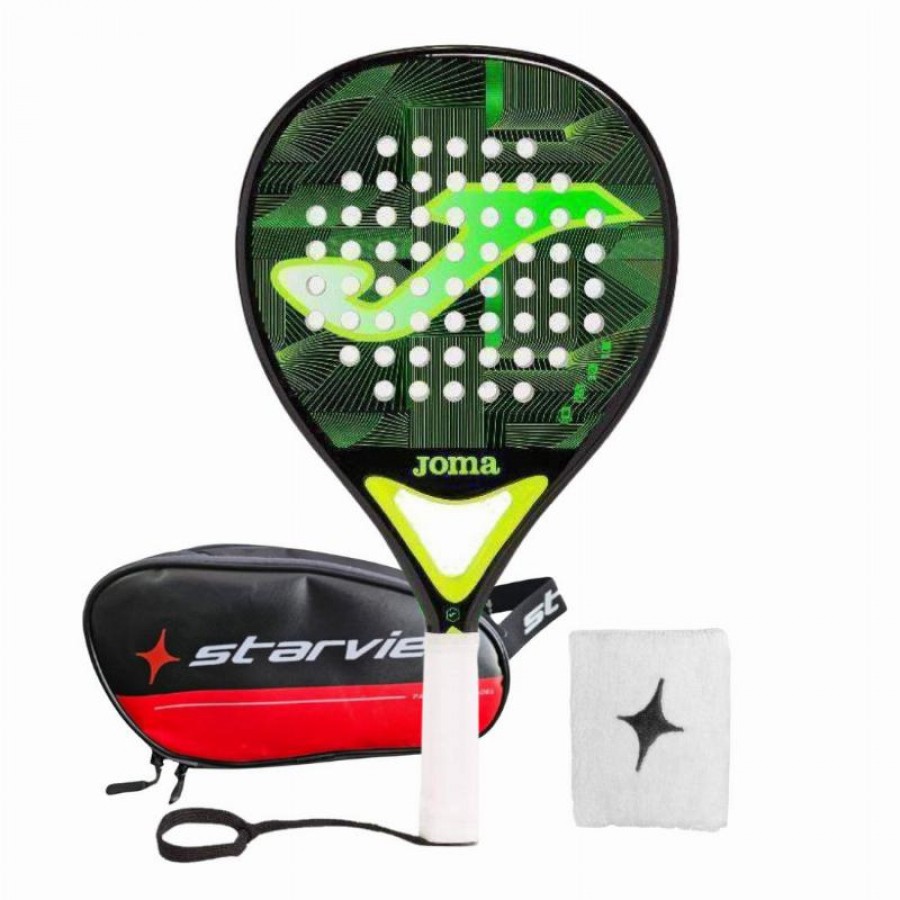 Pack Pala Joma Open Negro Verde Fluor con Neceser y Munequera  Oferta + Barato