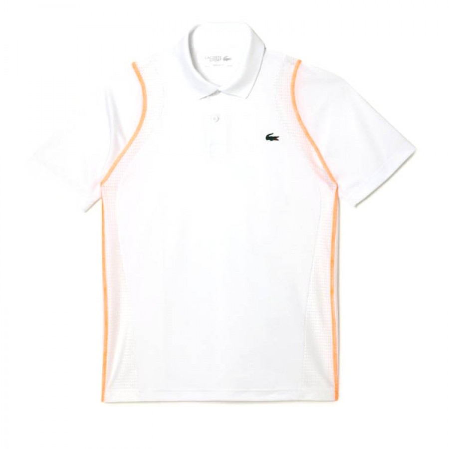 Lacoste Recycled Polyester Polo Shirt White Orange  Offer + Cheap