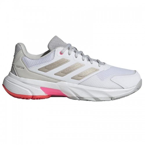 Tênis Adidas CourtJam Control 3 Branco Prata Vermelho Feminino Tênis Adidas CourtJam Control 3 Branco Prata Vermelho Feminino